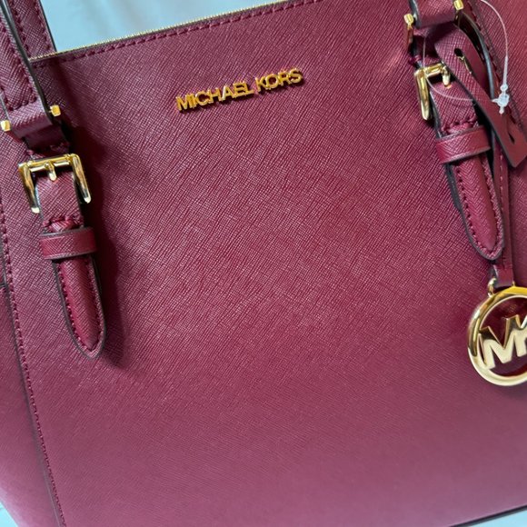 Michael Kors Charlotte Large Top Zip Shoulder Tote Bag Dark Cherry - Picture 14 of 14